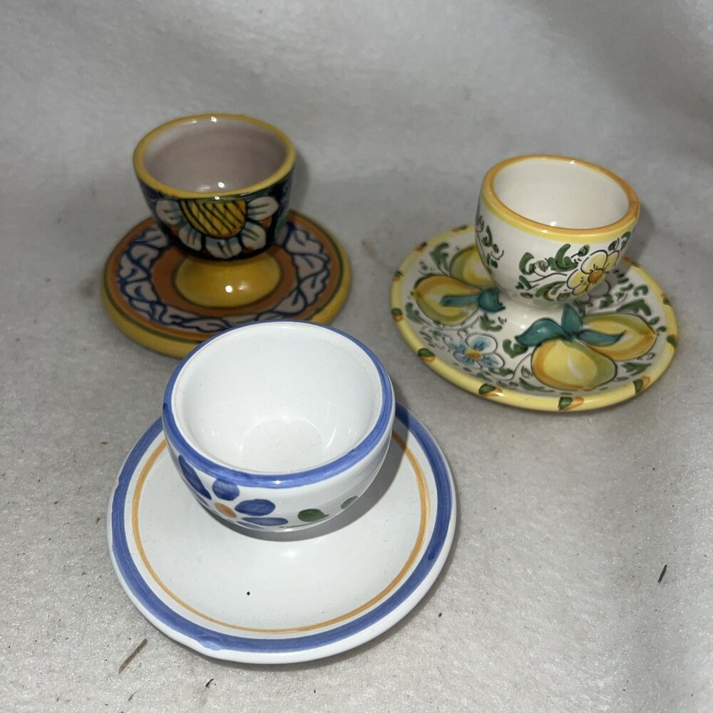 Italian Ceramic Caltagirone Egg Holder Saucer Tray Handpainted 3 Ruggeri Easter